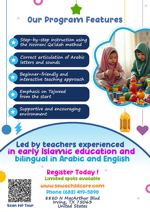 Our Program Features - Step-by-step instrucation using the Noorani Qaidah method, Correct articulation of Arabic letters and sounds, Beginner-friendly and interactive teaching approach, Emphasis on Tajweed from start, Supportive and encouraging 