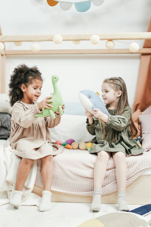 children are playing with their toys 